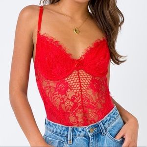 Princess Polly Red Lace Bodysuit